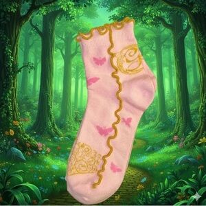 New Wicked Glinda Women’s 1Pair Quarter Crew Pink & Gold Trim Sock. Shoe Sz 9-11